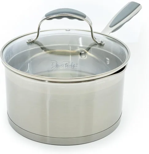 Vista 13 de David Burke Stature - Sartén de acero inoxidable de 1.75 cuartos de galón con tapa de tensión, apta para horno, color gris cepillado