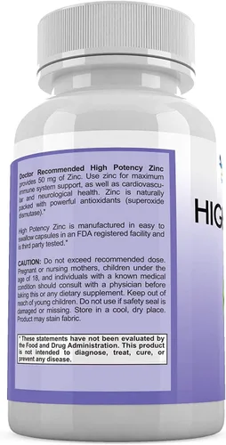Vista 5 de Zinc 50mg – Suplemento de apoyo para la salud inmunológica de picolinato de zinc, 120 cápsulas vegetales para adultos y niños, suplementos de zinc