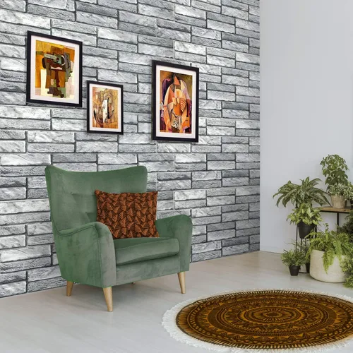 Vista 2 de Dundee Deco PG7003 - Ladrillo antiguo sintético gris, 3.1 x 1.6 pies, panel de pared 3D de PVC, decoración de paneles de pared de diseño