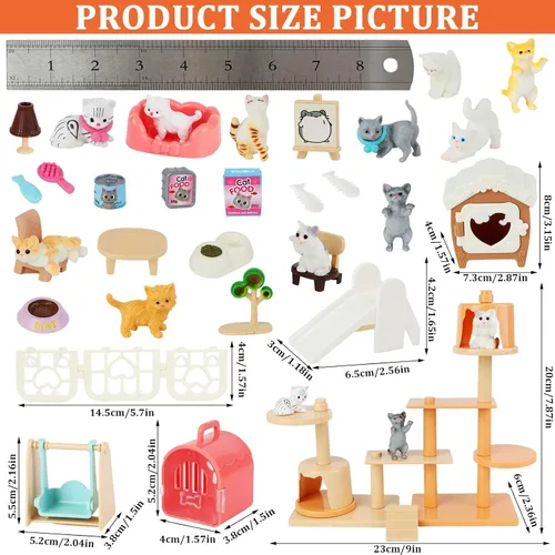 Vista 2 de Juego de figuras de gato, paquete de 40 juguetes de simulación para mascotas, figuras realistas de gato, juguetes de plástico para el cuidado