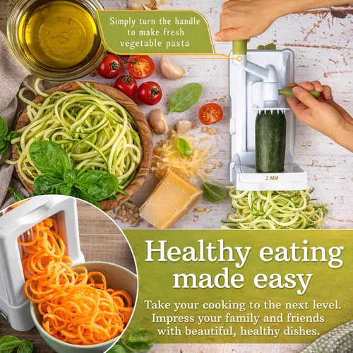 Vista 2 de Brieftons Espiralizador de verduras de 5 hojas: rebanador en espiral más fuerte y pesado, el mejor fabricante de pasta de espaguetis de verduras