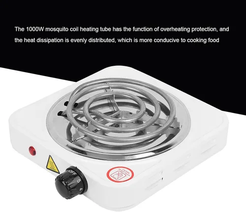Vista 4 de Estufa eléctrica portátil de un solo tubo, quemador de encimera de acero inoxidable de 1000 W con termostato ajustable y protección contra