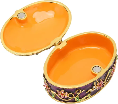 Vista 5 de TOPINCN Joyero con bisagras, caja de joyería clásica, almacenamiento seguro, decorativo, pintado a mano, detalles de baño para anillos (morado)
