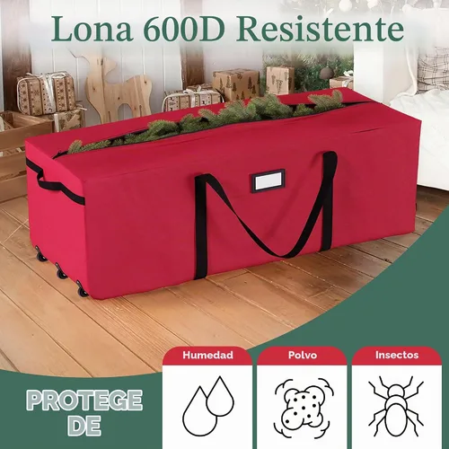 Vista 5 de Bolsa de almacenamiento prémium Elf Stor para árbol de Navidad, bolsa con ruedas, Tela, Rojo, Extra grande