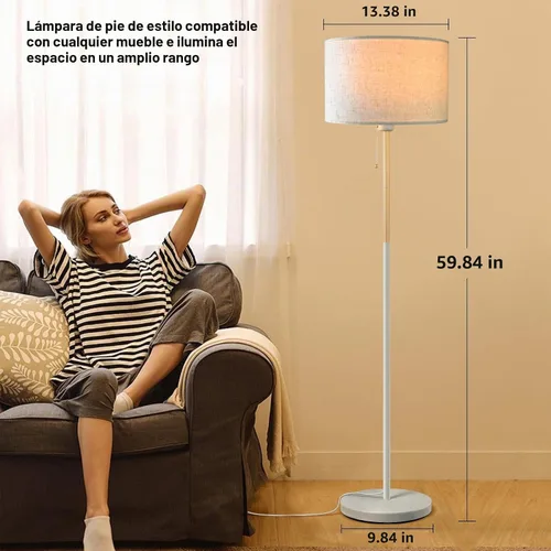 Vista 3 de Lámpara de pie para dormitorio, lámparas de pie de granja para sala de estar, lámpara de poste de mediados de siglo, pantalla de lámpara de lino