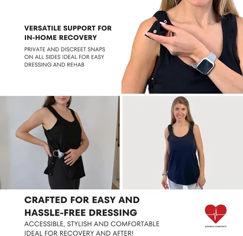 Vista 3 de Inspired Comforts Camiseta sin mangas de recuperación de mastectomía poscirugía con bolsillo de drenaje y acceso a presión