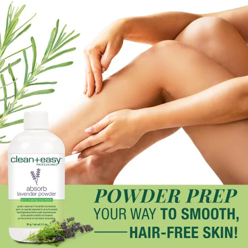 Vista 2 de Clean + Easy Absorb Lavender Powder Pre Waxing Treatment Polvo absorbente de humedad para depilación, 3.5 onzas