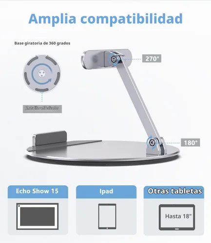 Vista 2 de Almoz Echo Show - Soporte giratorio e inclinable de 15, de aluminio Echo 15 con base giratoria de 360 grados, ángulo de visión ajustable, soporte