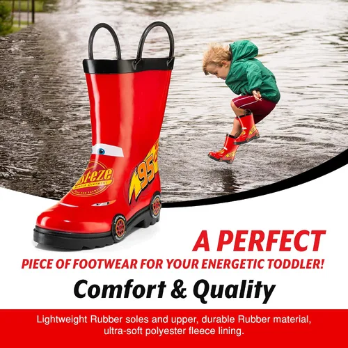 Vista 4 de Disney Cars Lightning McQueen Rust-eze Boys' Red Waterproof Easy-On Rubber Rain Boots