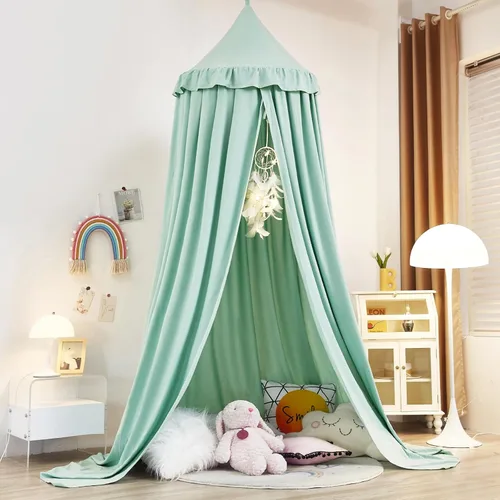 Vista 3 de Kertnic - Toldo decorativo para cama de niños, carpa de algodón suave para decoración de habitación de niñas, castillo de princesa de ensueño Verde