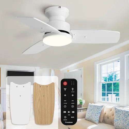 Vista 19 de Conciseer - Ventiladores de techo de 30 pulgadas con luces y control remoto, para dormitorio, sala de estar, oficina, montaje empotrado, 3CCT