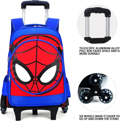 Vista 5 de Maleta con ruedas de seis ruedas, bolsas escolares para niños y niñas, mochila con ruedas Oxford para vacaciones, equipaje de viaje para niños, Azul