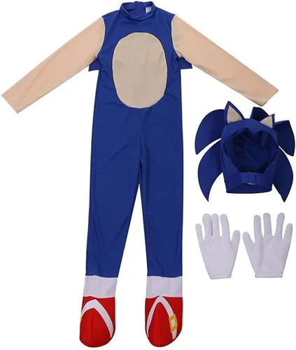 Vista 5 de Disfraz de Sonic para niños, de dibujos animados, Halloween, cosplay, juego de espectáculo de escenario
