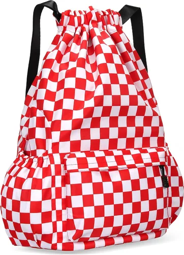 Vista 11 de Mochila con cordón para mujer, bolsa de gimnasio con cordón, resistente al agua, pequeña bolsa de cincha