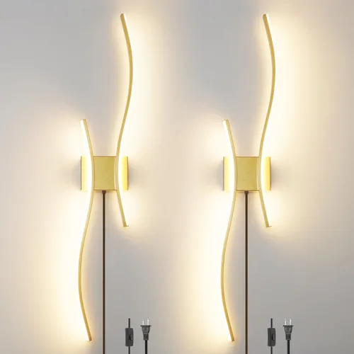 Vista 19 de Daunton Moderno juego de 2 apliques de pared cableados, luz LED negra con control remoto, luz de pared LED regulable RC para interiores, decoración