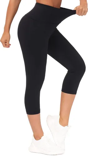 Vista 4 de THE GYM PEOPLE Leggings capri de cintura alta con control de abdomen para mujer
