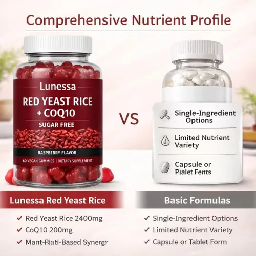 Vista 5 de Arroz de levadura roja Lunessa, con arroz de levadura roja de 2400 mg, CoQ10 200 mg, restaura la vitalidad corporal y mantiene niveles saludables