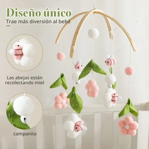 Vista 2 de Móvil de madera de la cuna de la campana de la cama del carillón de viento, móvil rosado neutro del techo