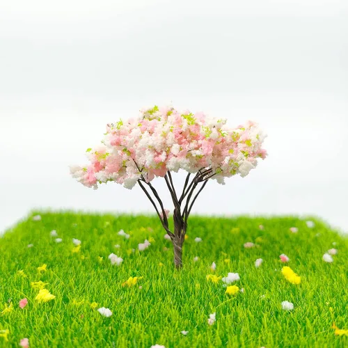 Vista 4 de 18 piezas de árboles de flores en miniatura, árbol de jardín de hadas, ornamento, modelo, tren, paisaje, arquitectura, árboles para manualidades