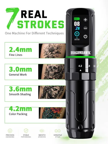 Vista 2 de Dragonhawk Kit de tatuaje inalámbrico L3 Motor Mcore-L3 Kit negro + 2