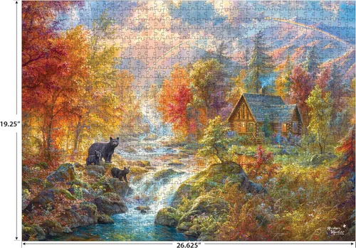 Vista 3 de RoseArt - Abraham Hunter - Otoño en Rainbow Falls - Rompecabezas de 1000 piezas para adultos