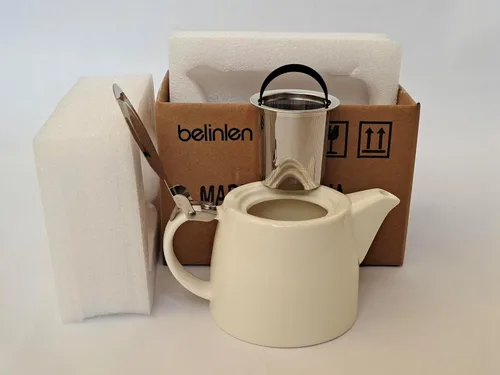 Vista 4 de Belinlen Tetera de 18 oz con infusor y tapa SLS (blanco)