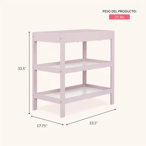 Vista 5 de Dream On Me Cambiador Ridgefield en rosa rubor y blanco, construido con madera de pino de Nueva Zelanda recuperada, viene con un protector