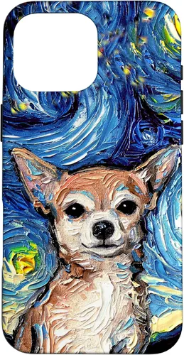 Vista 19 de Aja - Funda para iPhone 17, diseño de perro de noche estrellada, color marrón