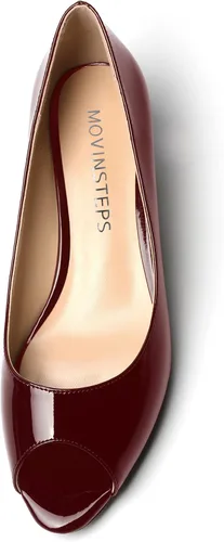 Vista 3 de Vestido de mujer con puntera abierta, patente, puntera abierta, sin cordones, zapatos de tacón bajo para citas, zapatos de tacón bajo de 1.5 pulgadas