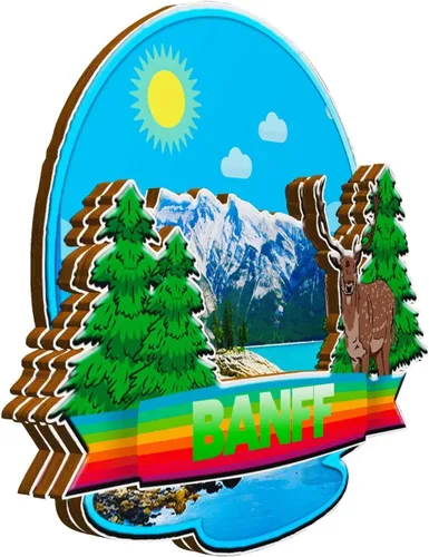 Vista 2 de Banff - Imán de Canadá para nevera, de madera, 3D, monumentos, viajes, coleccionables, recuerdos, decoración hecha a mano -1331