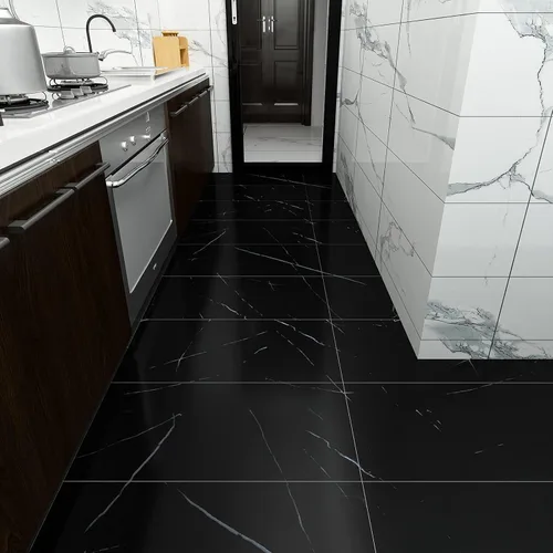 Vista 5 de VEELIKE Azulejos de suelo de mármol negro de 12 x 24 pulgadas para despegar y pegar, para baño, impermeables, autoadhesivas, calcomanías de vinilo