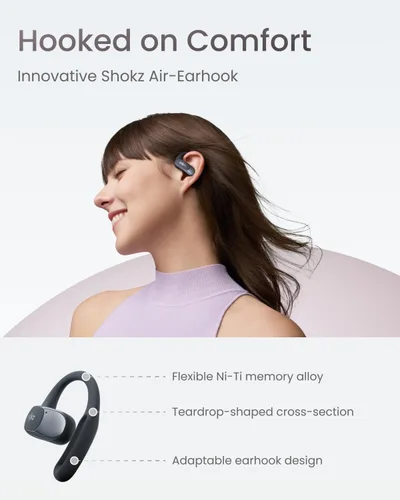Vista 3 de SHOKZ OpenFit Air - Auriculares de oreja abierta, auriculares verdaderamente inalámbricos, resistentes al agua, ganchos seguros para uso diario