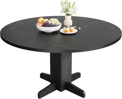 Vista 11 de IDEALHOUSE Mesa de comedor redonda para 4, mesa de comedor de 47 pulgadas con base de madera, mesa de comedor circular de cocina para comedor
