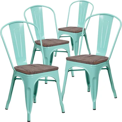 Vista 10 de Flash Furniture Tenley Silla apilable de metal de cobre con asiento de madera