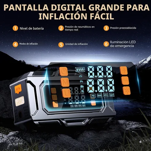 Vista 4 de Arrancador con compresor de aire, batería de coche de 8000 A (9.0 gas/8.0L diesel), batería de coche de 180 PSI, caja de salto portátil de 12 V