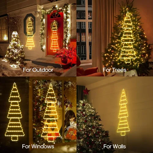 Vista 7 de luces LED de Navidad al aire libre, luces de escalera de 4.6 pies, luz colgante para árbol de Navidad enchufable, impermeable con 8 modos de luz