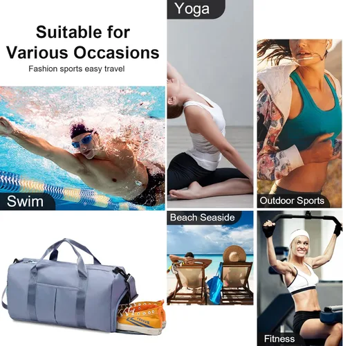 Vista 8 de ZGWJ Bolsa de viaje con relleno de hombro, impermeable, para mujeres y hombres, para natación, deportes, viajes, gimnasio, bolsa plegable