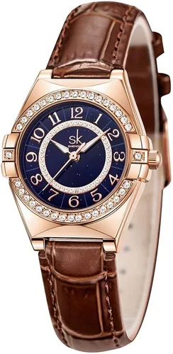 Vista 7 de SK - Reloj de vestir para mujer, fácil de leer, con números arábigos, diamantes de cristal, resistente al agua