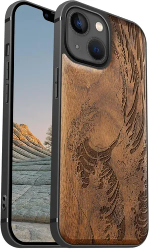 Vista 12 de Carveit Funda magnética de madera para iPhone 13 [madera natural y TPU suave] Funda protectora de madera única y elegante a prueba de golpes