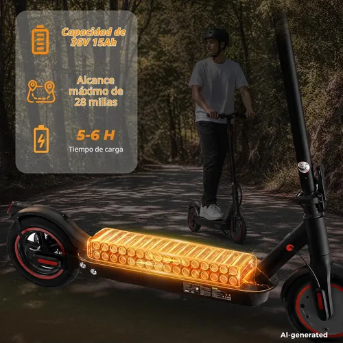 Vista 3 de Electric Scooter, 1200W-500W Peak Motor, 28-21 Miles, 10"-8.5" Tires Brillo negro