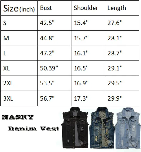 Vista 7 de NASKY Chaleco y chaqueta de mezclilla rasgados retro para hombre