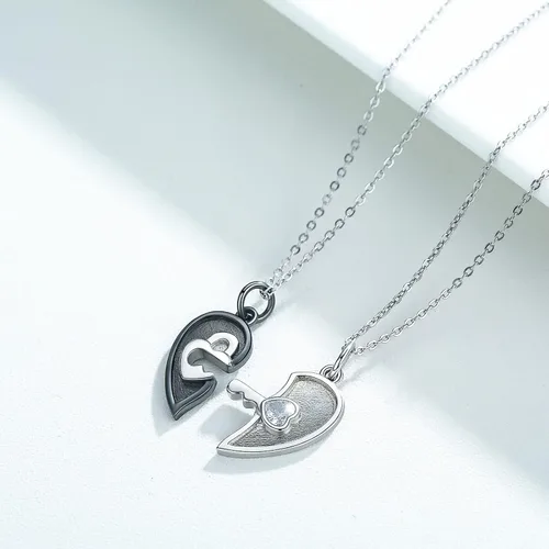 Vista 2 de Collares para pareja para novio y novia, collar de plata de ley con dos almas con la frase "You Hold the Key to My Heart", collar para él y ella