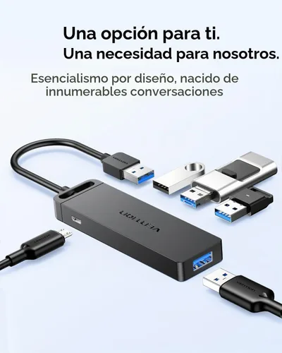 Vista 4 de VENTION USB 3.0 Hub for Laptop- Multi USB Port Splitter, Ultra-Slim USB Extender Adapter, 4 Ports Fast Data Transfer for Laptop, MacBook, Printer