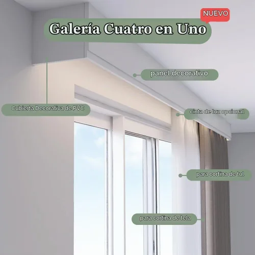 Vista 2 de zshine Riel de cortina doble 4 en 1 con pelmet (montaje en pared gris)