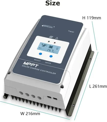 Vista 3 de EPEVER Controlador de carga solar MPPT 60A 12/24/36/48VDC Identificación automática del voltaje del sistema con medidor remoto MT52 y sensor
