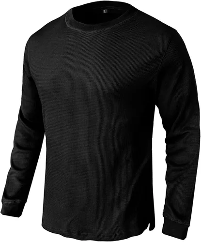 Vista 6 de Suéter de manga larga para hombre, tejido de punto gofre, casual, sólido, ligero, cuello redondo, para entrenamiento, atletismo, gimnasio