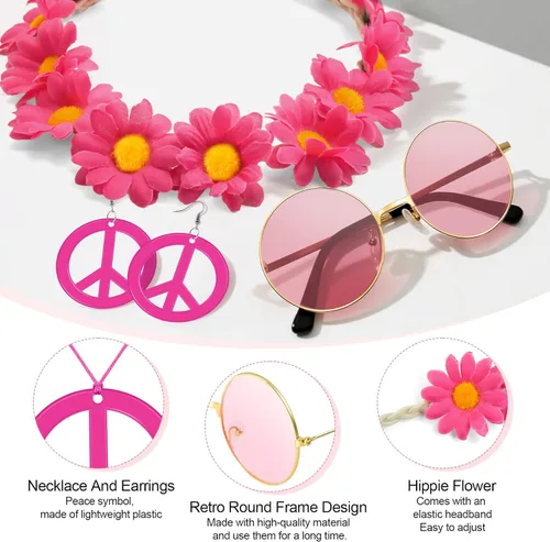 Vista 3 de Accesorios de disfraz hippie para niña de los años 60 y 70