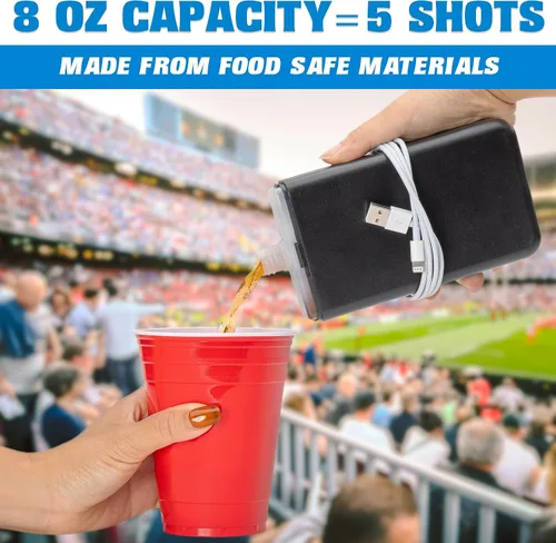 Vista 4 de GoPong Power Bank Flask (8 onzas) – Frasco de viaje con alcohol oculto – Contenedor secreto de licor para playas, cruceros y eventos deportivos