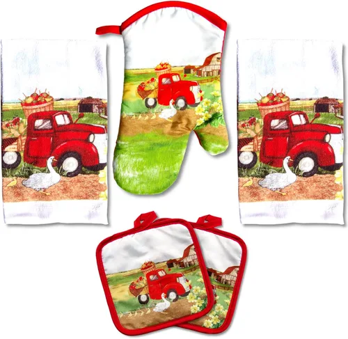 Vista 11 de Encantador juego de toallas de cocina de 5 piezas: diseño de chef uniforme y regordete, incluye 2 paños decorativos (25 x 15), 1 guante de horno y 2