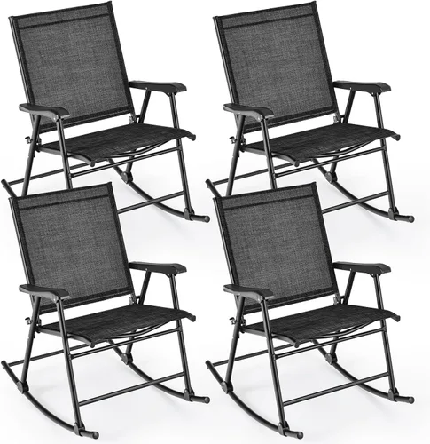 Vista 14 de Tangkula Juego de 2 mecedoras plegables para patio con tela de asiento transpirable y marco de metal resistente, movimiento mecedor suave, balancín